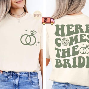 Comfort Colors Custom Retro Bachelorette Party Shirt Here Comes the Bride Matching Bridal Shower Gift for Bride To Be Bridesmaid Bride Squad