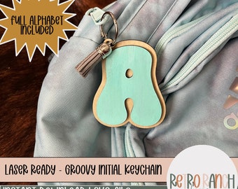 Groovy Initial Keychain SVG File, Laser Cut Tag (Digital Download)