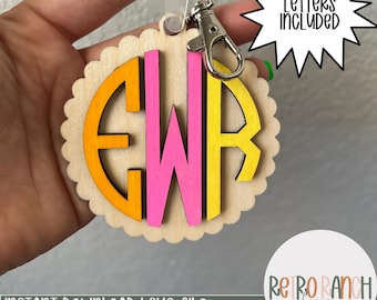 Ausgebackene Monogramm Schlüsselanhänger Laser geschnitten Datei, SVG (Digital Download)