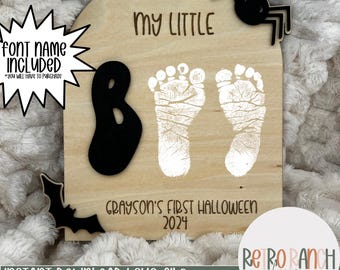 First Halloween Keepsake Laser Cut File, Custom Engraved Baby Footprints, SVG (Digital Download)