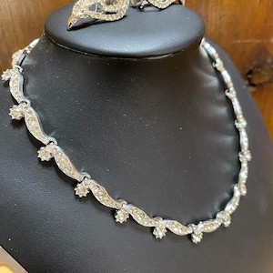Vintage Rhinestone Choker Necklace and Earrings Set: Bridal Prom Jewelry