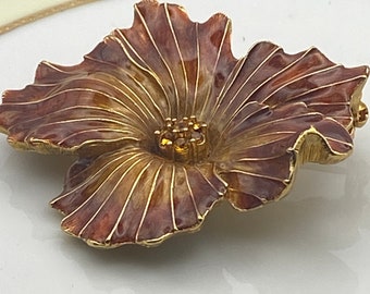 Vintage Brooch M. Jent Iris Floral Yellow Topaz Rhinestone Gift Boxed