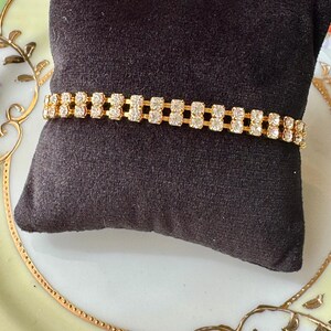 Vintage Goldtone Double Row Tennis Bracelet, Clear Crystal Bridal Jewelry (7 inches)