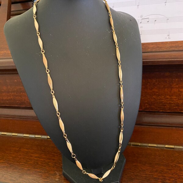 Vintage Retro Beige and Taupe Enamel gold toned linked Necklace