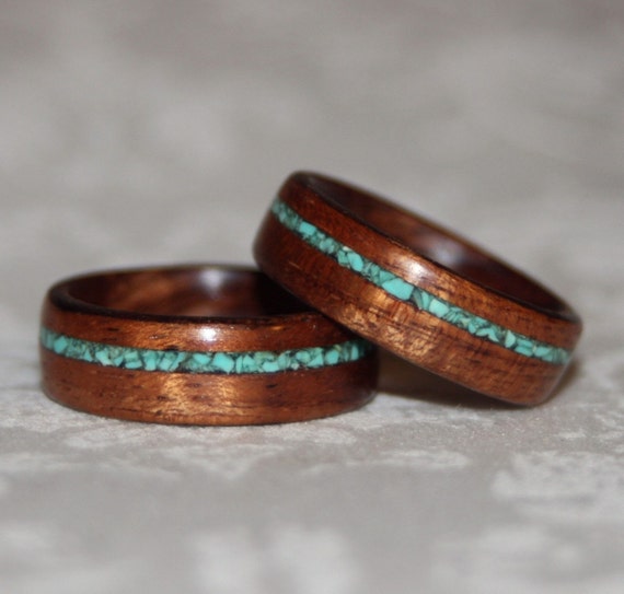 Set Of Custom Wooden Rings With Crushed Stone Inlay Bent Wood