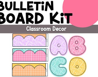 Bulletin Board Kit Printable Pastel Alphabet Letters A-Z Numbers Boarders