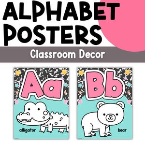 A–Z Alphabet Posters Pastel & Composition Notebook Theme Classroom Decor