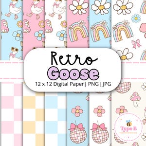 Papel Digital Pastel Goose | Papel Retro Goose para Scrapbook | Gráficos Retro Fofos | JPG + PNG | Download Instantâneo