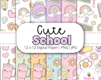Pastel School Digital Paper | Back to School Scrapbook Paper | Cute Classroom Graphics | JPG + PNG | Instant Download