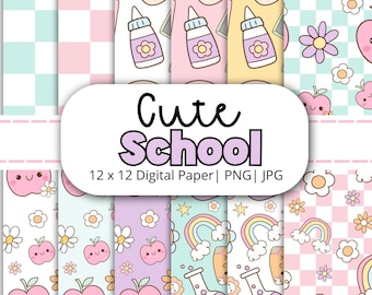 Pastel School Digital Paper | Back to School Scrapbook Paper | Cute Classroom Graphics | JPG + PNG | Instant Download