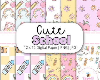 Pastel School Digital Paper | Back to School Scrapbook Paper | Cute Classroom Graphics | JPG + PNG | Instant Download