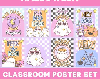 Halloween Classroom Poster Set Girly Halloween Decor Girly Ghost Posters
