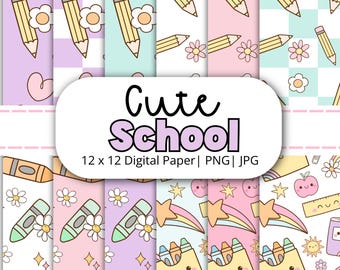 Pastel School Digital Paper | Back to School Scrapbook Paper | Cute Classroom Graphics | JPG + PNG | Instant Download
