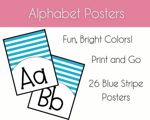 Blue Stripe Alphabet Posters: Classroom Decor (PDF) - Etsy