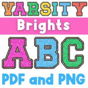 Bright Varsity Letters Varsity Patch Letters Printable & PNG Clipart Bundle