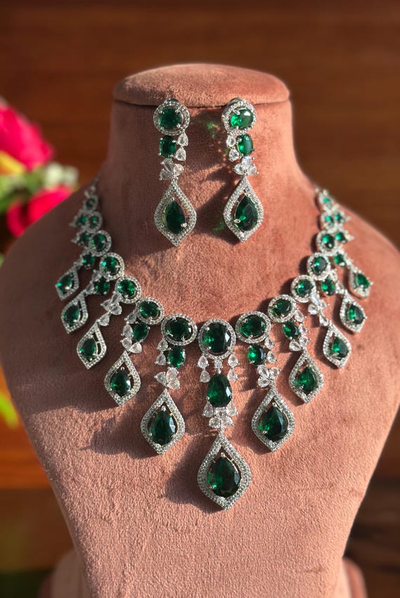 Collana Orecchini Argento E Smeraldo Esclusiva Collana In Argento