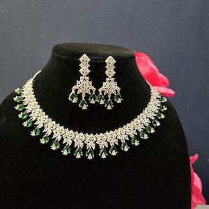 Emerald & American Diamond Necklace Set – Luxe Statement Jewelry for Formal Occasions
