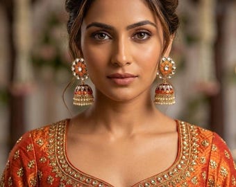 Floral Kundan Jhumkas, Meenakari Dome Ohrringe, Traditioneller indischer Schmuck, Bollywood Hochzeit Ohrringe, festliches Brautgeschenk für Sie
