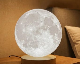 3D Moon Lamp with Wood Base: Touch Control, 3 Tone Color Changing Nightlight
