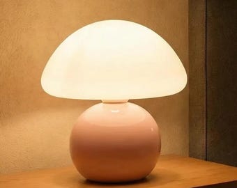 Pink Mushroom Table Lamp – Ceramic Touch Control Night Light