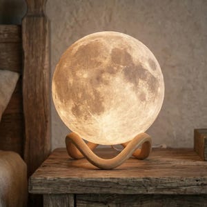 Realistic 3D Moon Lampshade – Cozy Ambient Light, Celestial Bedroom Decor