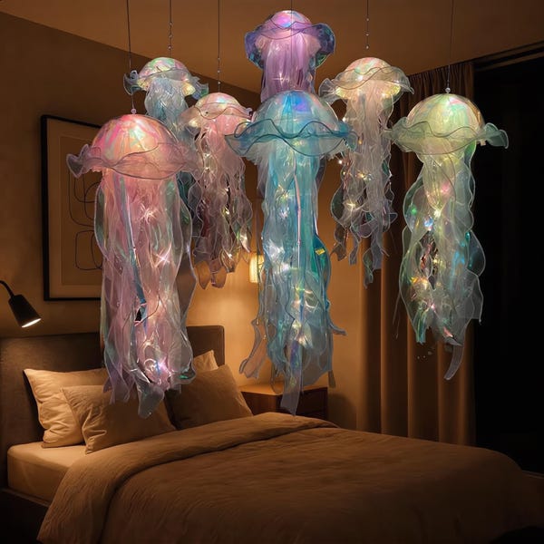 Iridescent Jellyfish LED Hanging Lamp – Coastal Fantasy Lighting