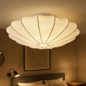 Lámpara de techo empotrada con forma de concha, pantalla de seda nórdica costera, iluminación para dormitorio