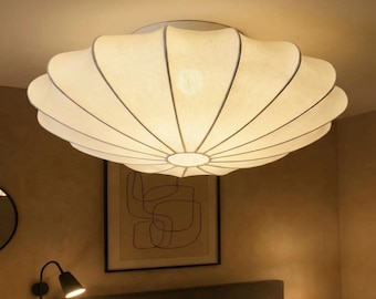 Seashell Flush Mount Ceiling Light, Nordic Coastal Silk Shade Bedroom Lighting