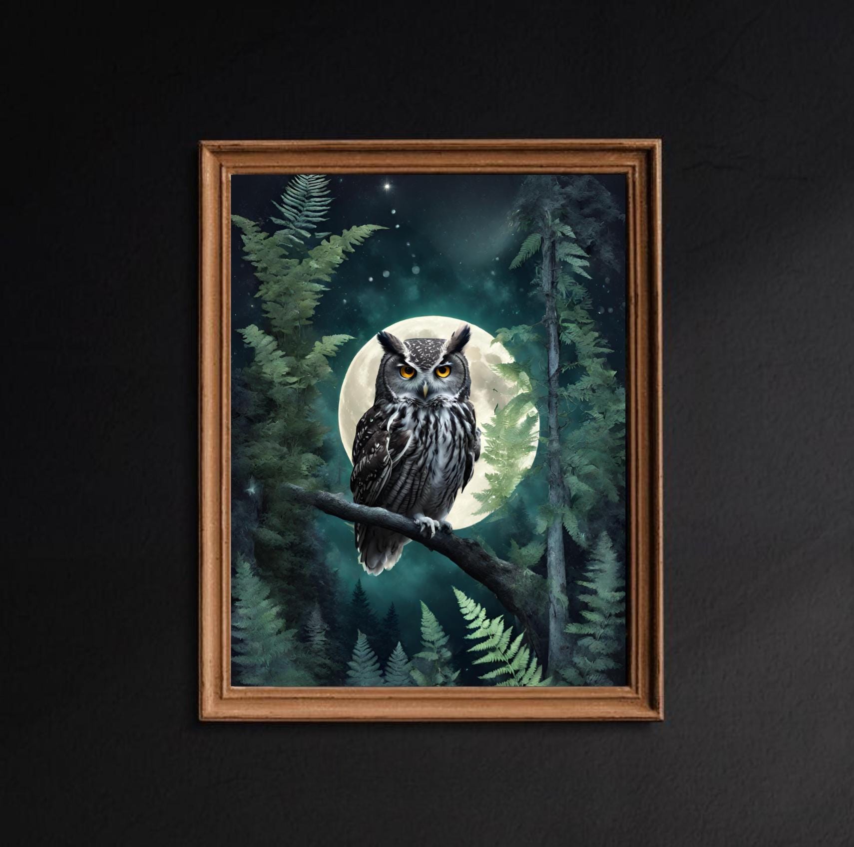 Owl art print, fairycore decor, home decor, dark academia wall hanging,  gothic room decor, night dr