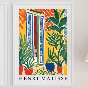 Impression d’art mural Matisse, peinture colorée, décoration intérieure, grand art coloré, ornement éclectique, dessin matisse, affiche de fleurs de jardin