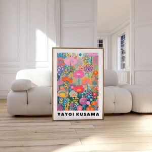 Impression d’art Yayoi Kusama, affiche de prairie fleurie, décoration intérieure, décoration murale Kusama, décoration de chambre moderne, dessin floral, peinture de fleurs abstraites