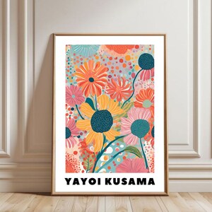 Impression d’art Yayoi Kusama, affiche de prairie fleurie, décoration intérieure, décoration murale Kusama, décoration de chambre moderne, dessin floral, peinture de fleurs abstraites