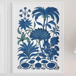 BLUMEN Wandkunstdruck, blaue Morris-Zeichnung, moderne Wohndekoration, William Morris Poster, florales Zimmerornament, botanischer Druck, eklektische Kunst