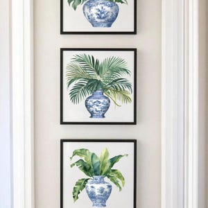 Set van 3 wandkunstprints, chinoiserie-illustraties, blauw-witte woondecoratie, toile-kunstgalerie, kunstmuur in de woonkamer, botanische aquarel