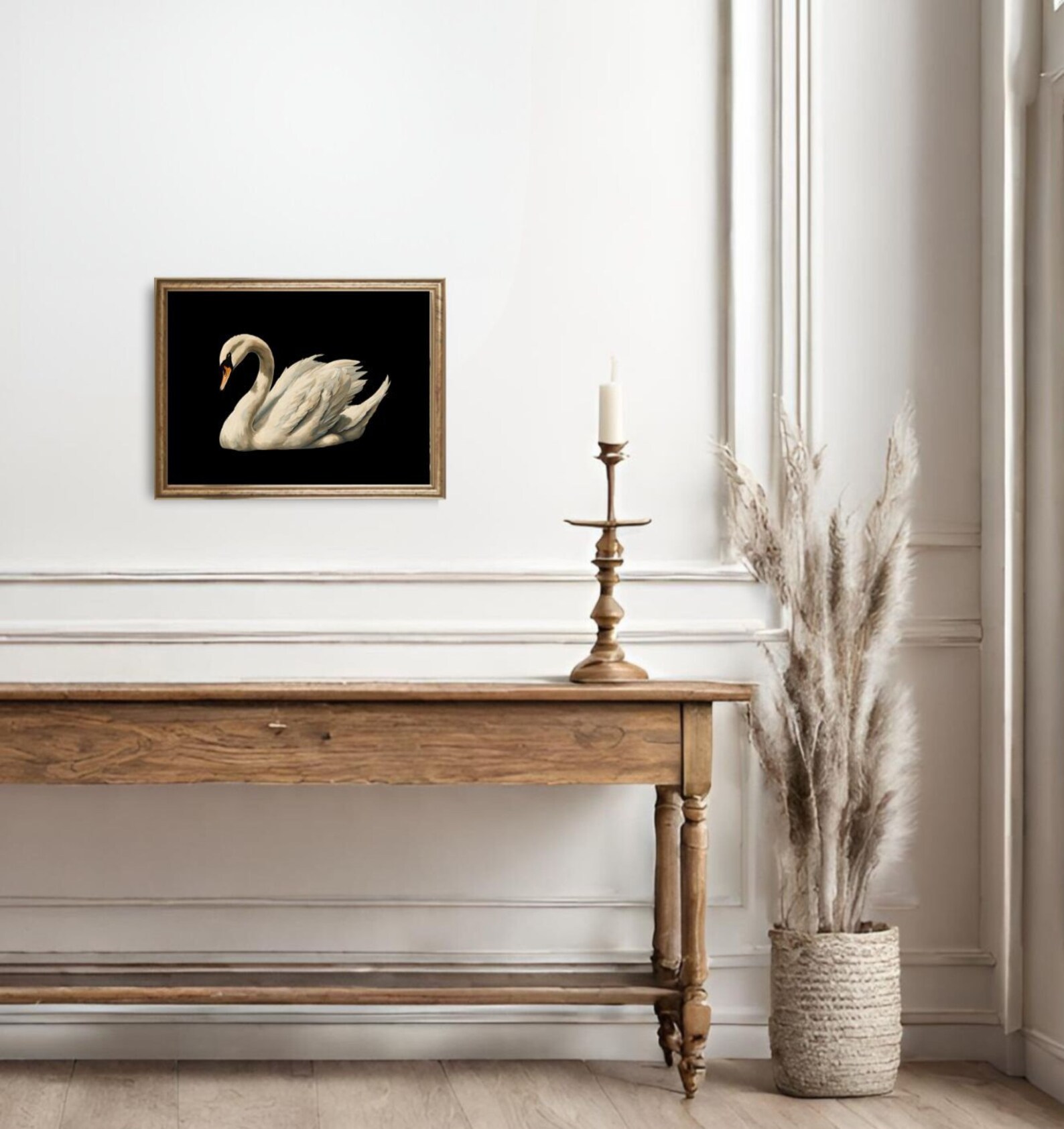 Swan Wall Art Print, Vintage Home Decor, Room Ornament, Swan Black Lake ...