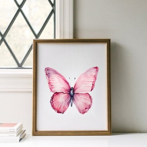 vlinder aquarel kunst aan de muur print, roze kinderkamer decor, baby meisje kamer ornament, vlinder tekening, vlinder schilderij, woondecoratie, gratis