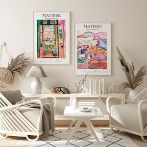 Set 2 grabados de arte de Matisse, dibujos coloridos, decoración del hogar, galería de pared abstracta, adorno de dormitorio moderno, pinturas de Matisse, cartel de Matisse