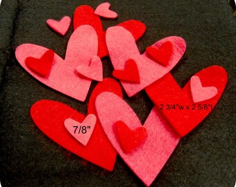 Mixed Felt Heart 16 pcs Red, Shocking Pink or your color choice