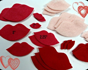 Felt Lips Kisses 24 pcs SMALL 1"size only - Your color choice