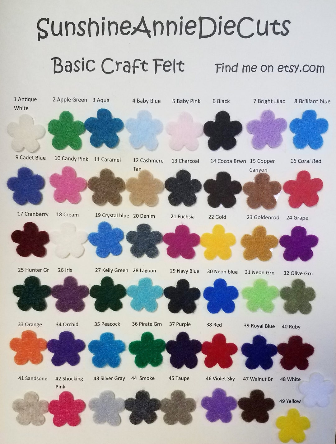CRAFT FELT & Circle Sizes Kunin Color Charts More NEW Colors Included