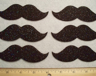4" Mustache stiff sparkle or plain  felt  black 6 pcs