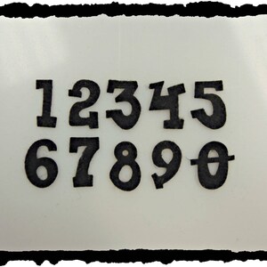 May include: Black numbers 1 through 0 on a white background. The numbers are in a bold, blocky font.
