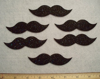 3.5" Mustache stiff sparkle or plain  felt  black  6 pcs