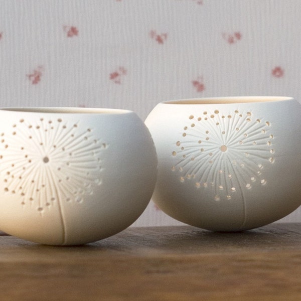 ceramic candle holder, dandelion design. porcelain tea light Delight Collection - N.5 design by Wapa Studio.