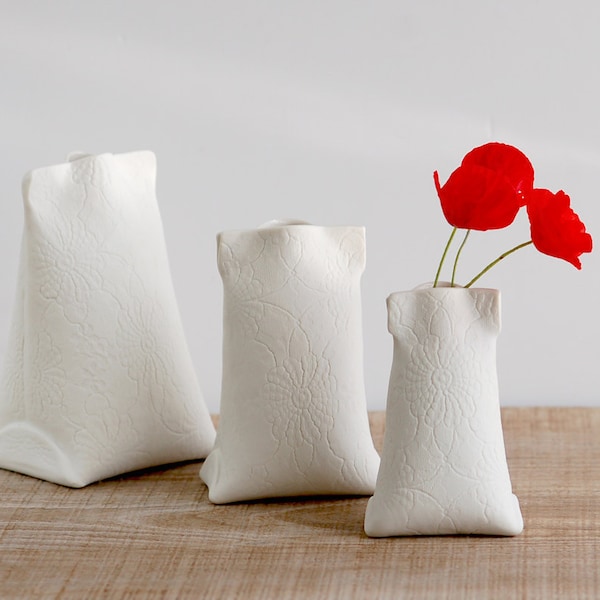 white porcelain mini vase (medium size). handmade ceramic bud vase. Artful Dodger Variations collection (Object N.2. medium) by Wapa Studio.