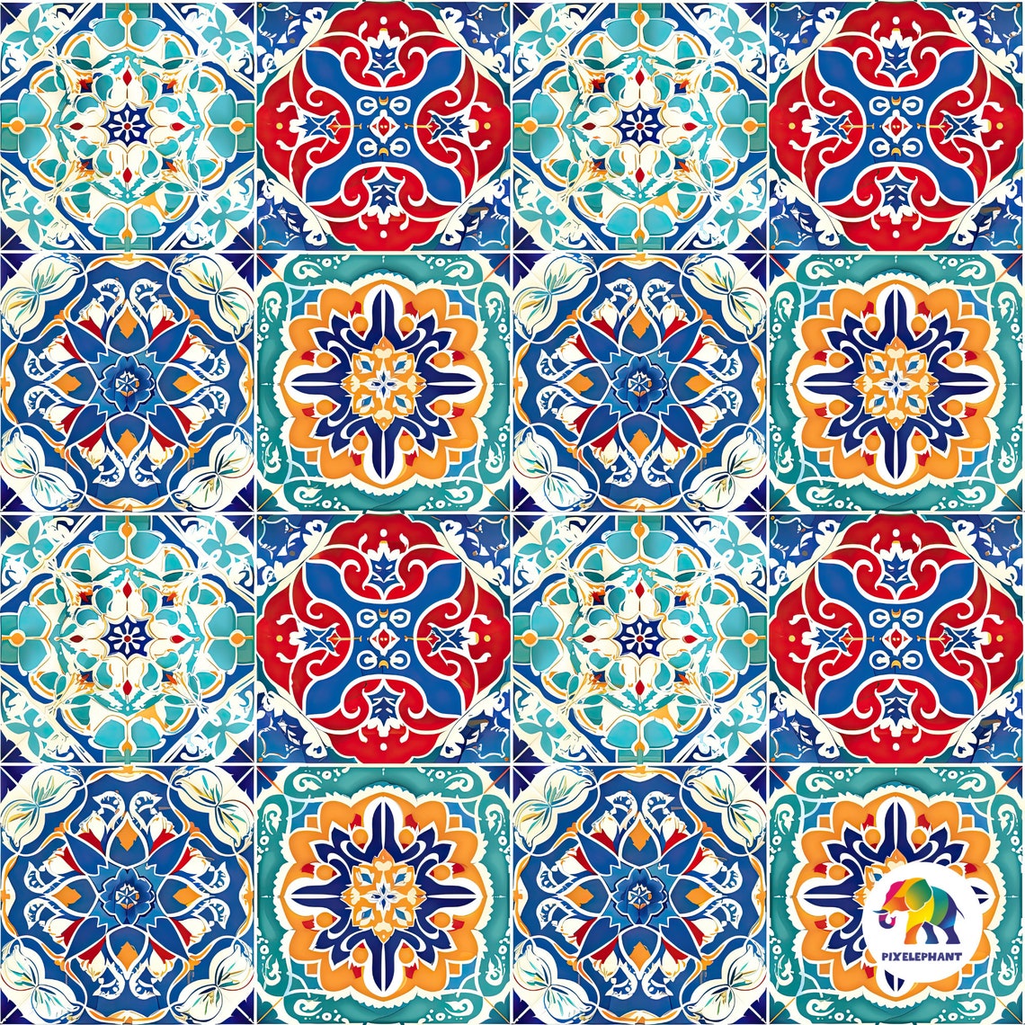 Seamless Colorful Turkish Tile Pattern 12x12 Inch, 3D Mosaic Design ...
