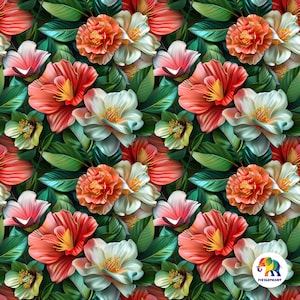 Vraies fleurs 3D transparentes avec feuilles détaillées, couleurs vives, aspect réaliste, 30 x 30 cm, motif numérique de haute qualité 300 ppp