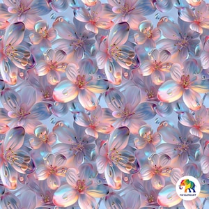 Seamless 3D Real Flowers with Water Drop Pattern - 12x12 Inch Digital Paper - High Resolution 300 DPI - Floral Printable Design for Crafting