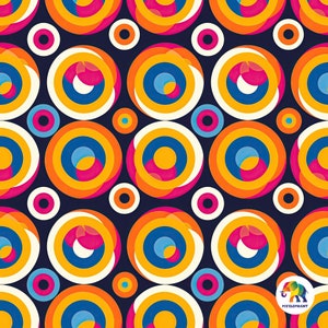 Imprimé rétro audacieux et ludique, couleurs vives et style dynamique des années 70 et 80, design nostalgique 30 x 30 cm, 300 ppp, décoration d'intérieur et travaux manuels