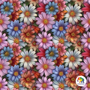 3D Real Flowers Seamless Pattern, 12x12 Inch Digital Paper, High Resolution 300 DPI, Floral Printable Design, Scrapbooking, Craft Supplies